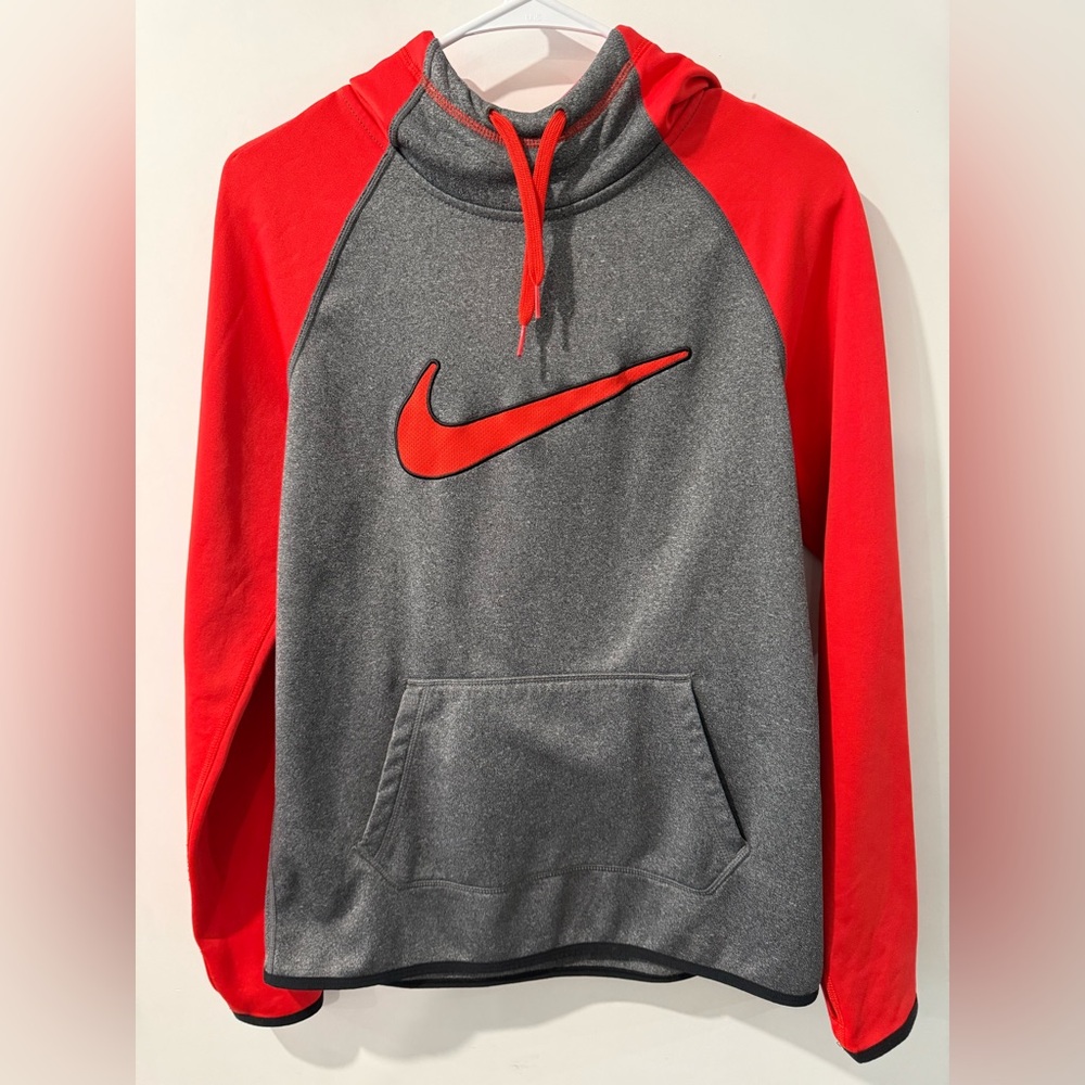 Nike Men's Red and Gray Pullover Hoodie
